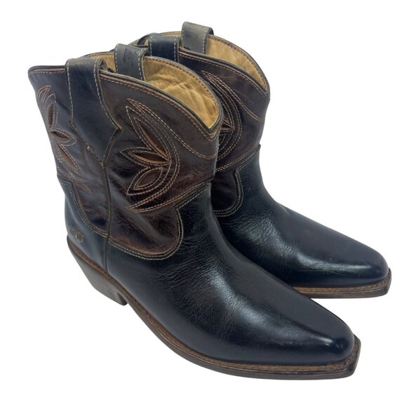Bed|Stu Women's Crane Western Leather Ankle Boot, Black Teak Rustic Rust - Picture 1 of 12